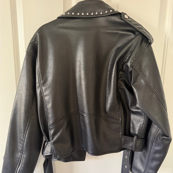 Zara Black Leather Jacket with Stud Accents - Picture 2 of 3